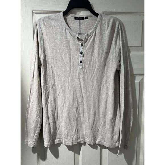 Marc Anthony Henley Shirt Snap Long Sleeve Cotton Blend Beige Size M A001735 - Picture 1 of 5